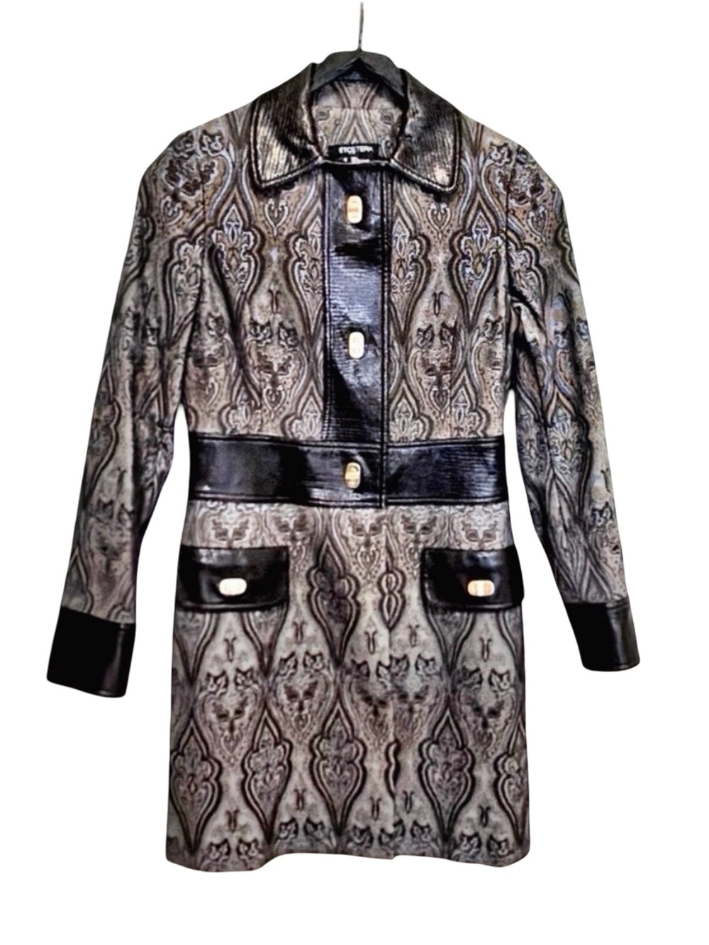 Etcetera 3-Piece Paisley Jacket/Blouse/Skirt Set | Leather Trim | Power Suit
